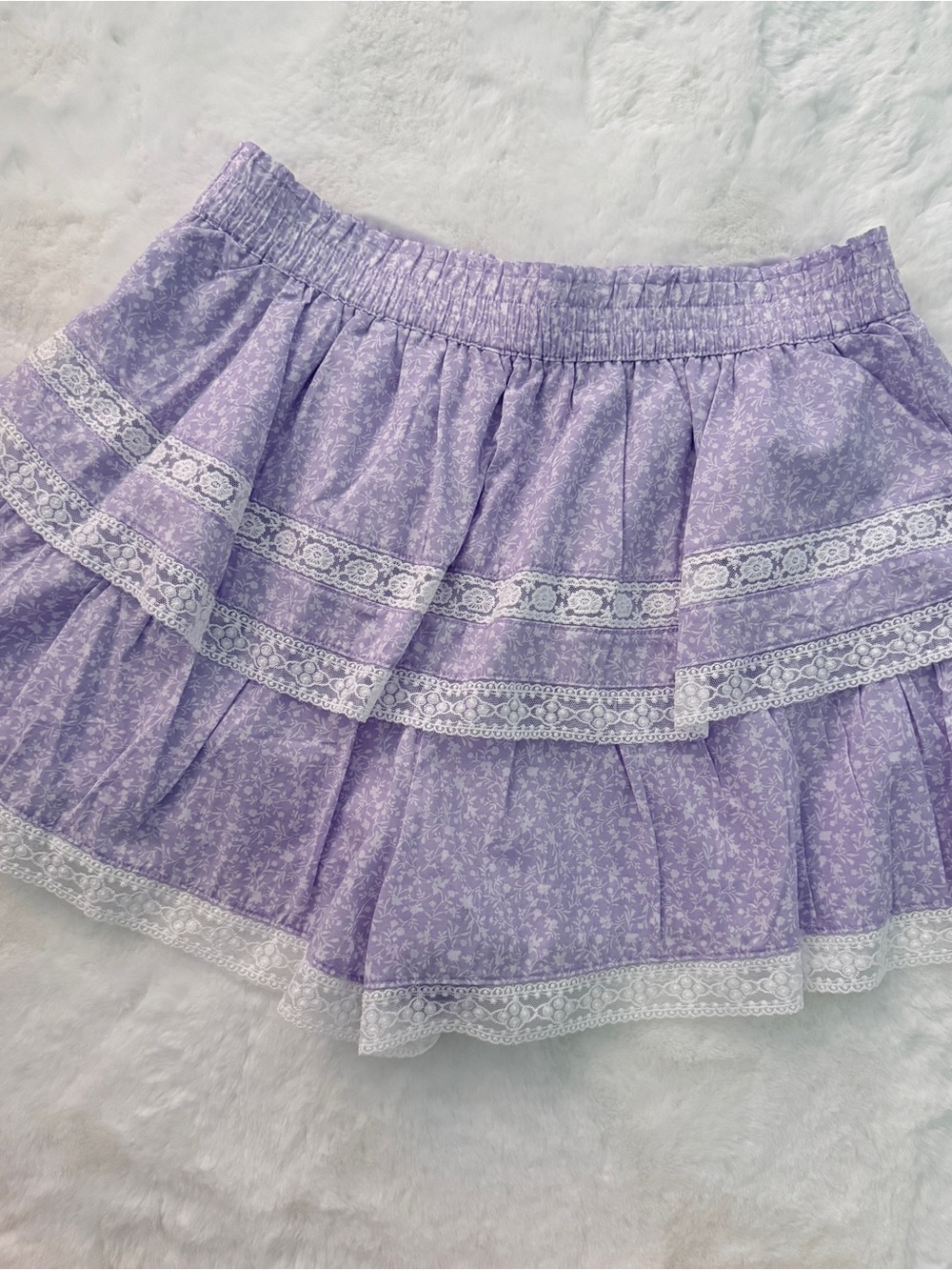 Altar'd State Lavender Tiered Lace-Trim Shorts